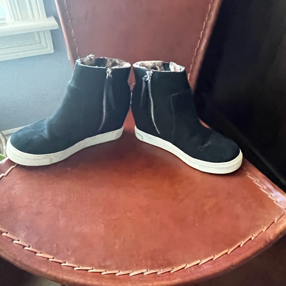 Steve Madden wedge suede bootie with animal print fur lining